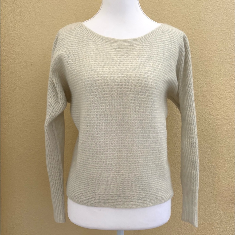 Joie Womens XS 100% Cashmere Wide Round Neck Ribbed Cream/beige Long Sleeve